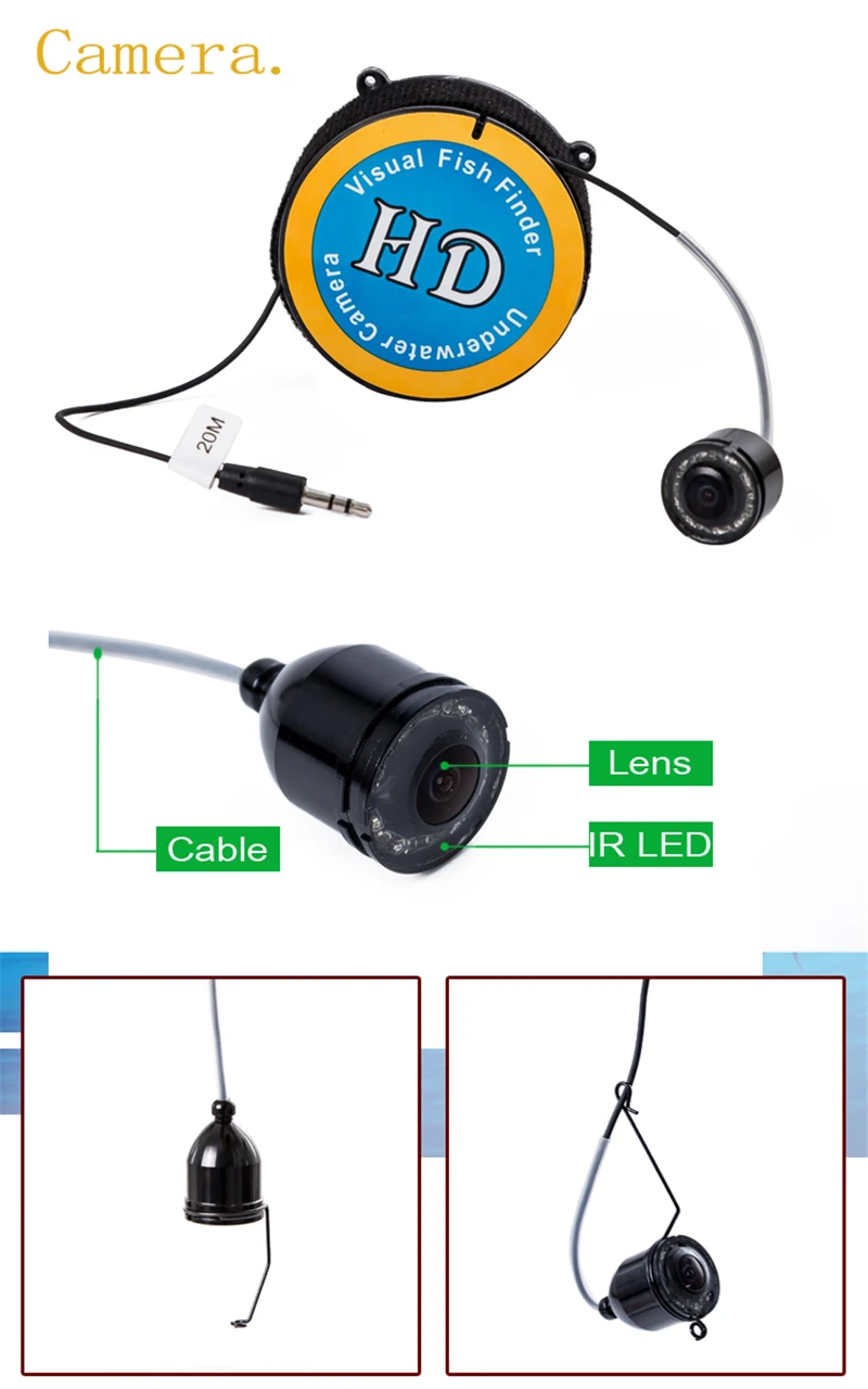 Yumeiqun 20/возможностью погружения на глубину до 30 м подводный Камера для рыбалки инфракрасный 4,3 дюймов 1000TVL подледной рыбалки Камера Широкий формат 8 шт. ИК светодиодный шлем с солнцезащитным козырьком