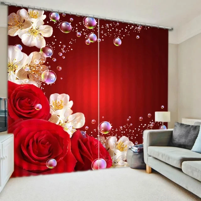 Red Rose Luxury Blackout 3d Curtains For Living Room Bedding Room