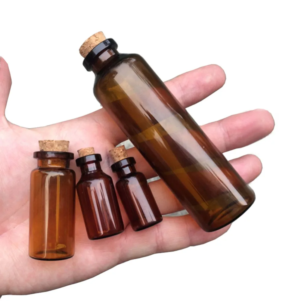 2ml 5ml 10ml 50ml Amber Glass Vials with Cork Empty Small Brown Tiny Glass Jars Mini Glass Bottles Vials Jars Containers 100pcs 6