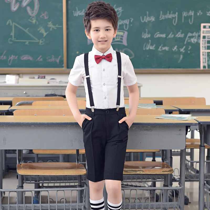 

Three-piece Vest Shirt Shirt Bow Tie Bib Yi Nuo Fang Tibetan Blue Black Children's Clothing Boy Student Suite
