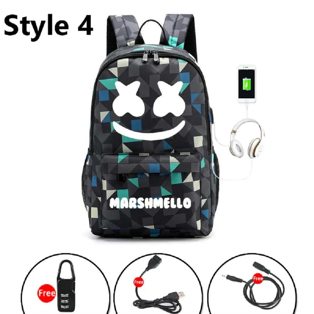 Marshmello рюкзак DJ для подростков мальчиков и девочек Школьный рюкзак Противоугонный Usb мужские яркие сумки Противоугонная Usb мужская сумка - Цвет: CG5284