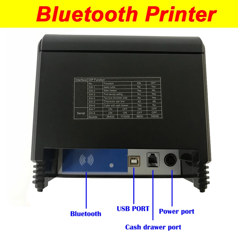 80 мм Bluetooth Термопринтер для чеков с выдвижным ящиком наличных поддержка