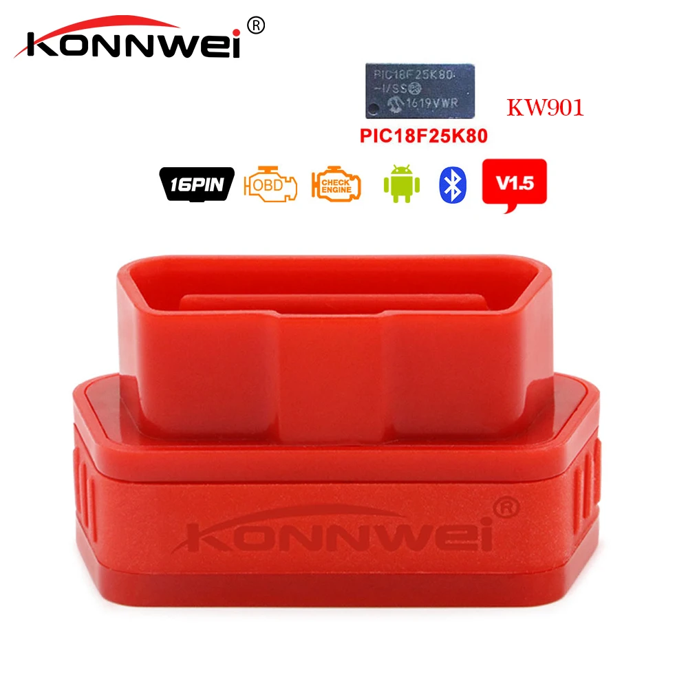Диагностический сканер Konnwei KW901 OBD2 bluetooth V1.5 чип Pic18f25k80 считыватель кодов elm 327 obd2