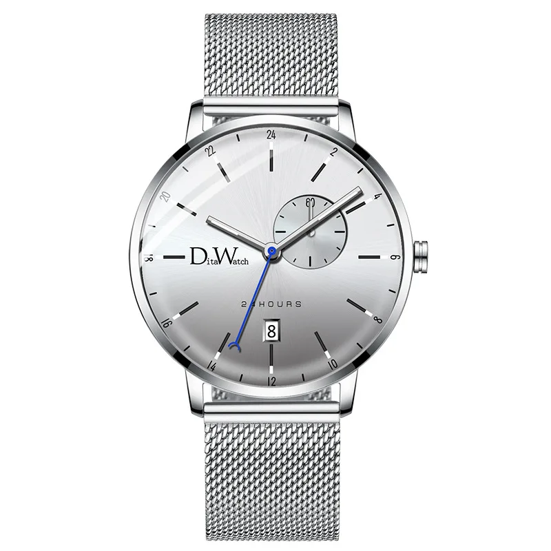 DITA часы мужские модные креативные простые тонкие циферблат красочные водонепроницаемые Авто Дата Доступные ремешок наручные часы Montre Homme - Цвет: silver(alloy)