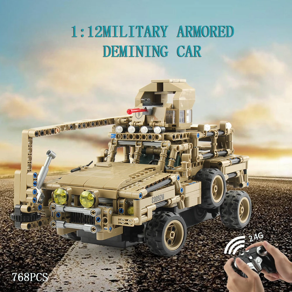 

Building Block Assembly Remote Control Vehicle 653 PCS/887pcs 1:12 2.4G RC Block Brick Armored Assault Military Car 5.27