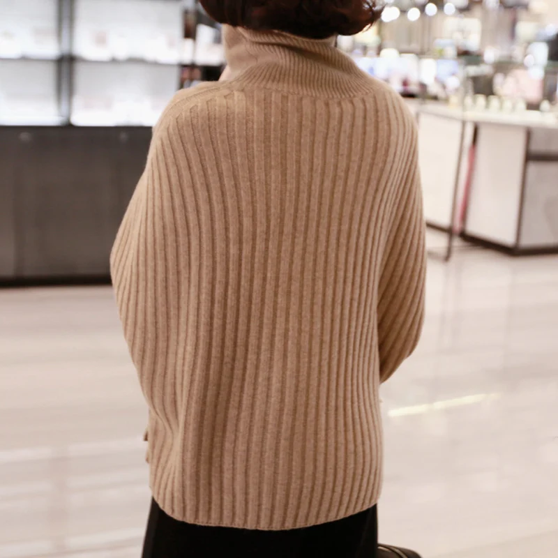 Autumn and winter new high-collared sleeveless cashmere sweater female lazy thick knitted bottom sweater pulloverBatwing Sleeve Autumn and winter new high-collared sleeveless cashmere sweater female lazy thick knitted bottom sweater pulloverBatwing Sleeve