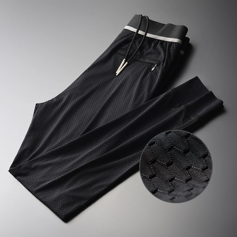 

Mignlu Mesh Hollow Out Pants Man Luxury Silky Fashion Sport Ankle-length Pants Plus Size 4xl Slim Fit Mens Ankle Banded Pants
