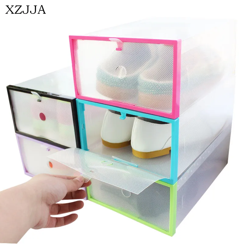 

XZJJA Creative DIY Colorful Clear Shoes Storage Box Foldable Drawer Type Storage Box For Women Men Shoes Organizer