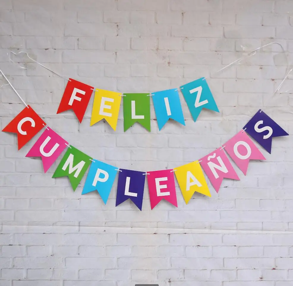 1 комплект бумажных баннеров на испанском языке, флаги с днем рождения, гирлянда, флаги с ласточковым хвостом, детский душ, украшение для дня рождения, для детей - Цвет: Mix A