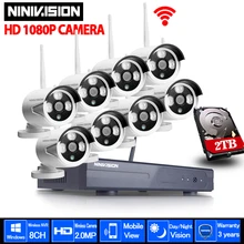 Охранных Камера CCTV Системы Беспроводной DVR 8CH комплект видеонаблюдения HD 1080 P P2P ИК Ночное видение Plug& Play видеонаблюдения wi-Fi комплект