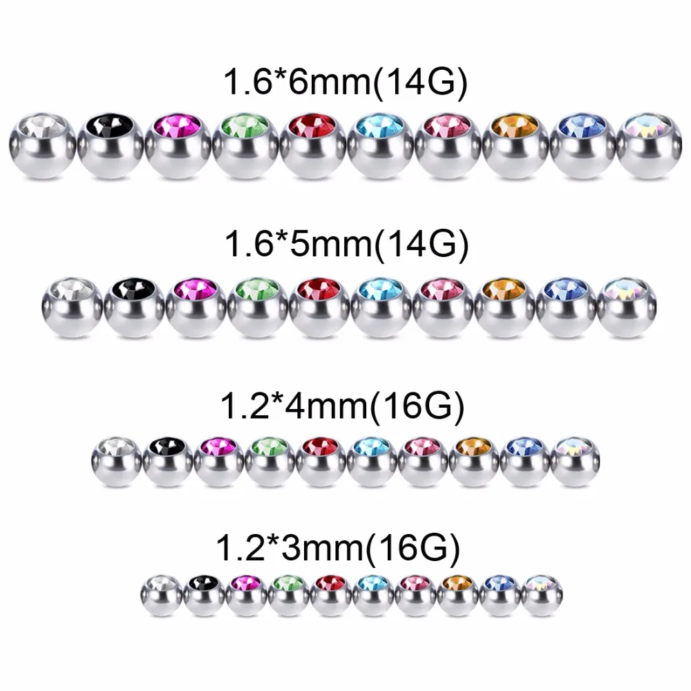 Crystal Screw Hole Head Stainless Steel Ball Mixed Colors 16/14G Lip Tongue Ring Ear Belly Eyebrow Body Piercing PLP08 10pcs/lot piercing jewelry body piercing earrings ear piercing jewelry metal jewelry belly button earrings belly button piercings body piercing jewelry body jewelry