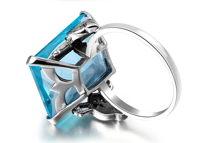 Подлинное 925 пробы Серебряное ослепительное аквамариновое кольцо на палец для женщин, имитирующее бриллиант, свадебное обручальное ювелирное изделие, подарок