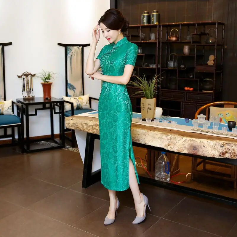 Мода китайский Стиль долго Cheongsam новое поступление Для женщин кружевное платье элегантный Qipao Vestidos Размеры размеры s m l xl XXL, XXXL 6X5806