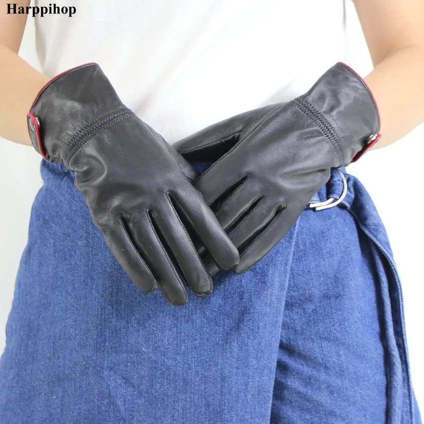 Новые Теплые зимние женские перчатки из овчины для женщин женские черные перчатки из натуральной кожи женские флисовые варежки