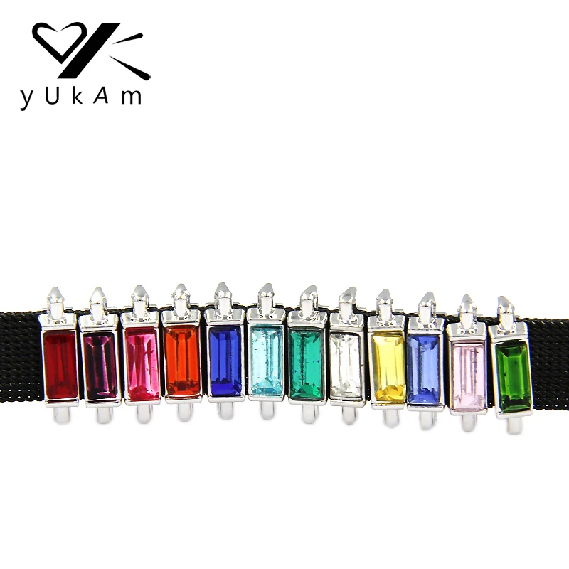 

YUKAM Mixed 12 Colors Months Birthstone Slide Charms Keeper Personalized for Leather Wrap Keeper Bracelets Accessories Making