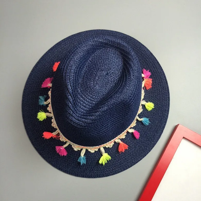 8 шт /-A671 ручная богемная цветная соломенная шляпа с кисточками открытый Шляпа Fedora