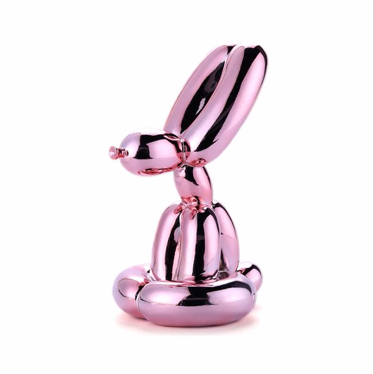 Resin Balloon Rabbit Art Figurine Craft Jeff Koons Shiny Balloon Dog Statue Home Decor Decoration Accessories Xmas Gift - Цвет: Rose red