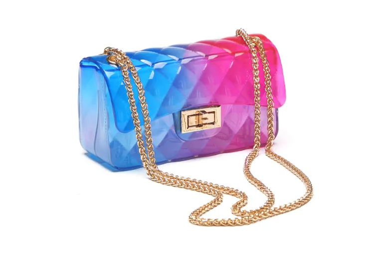 Модная женская брендовая дизайнерская сумка на плечо с цепочкой, прозрачная маленькая сумка градиентного цвета, сумки через плечо из ПВХ для женщин, Bolsa purs