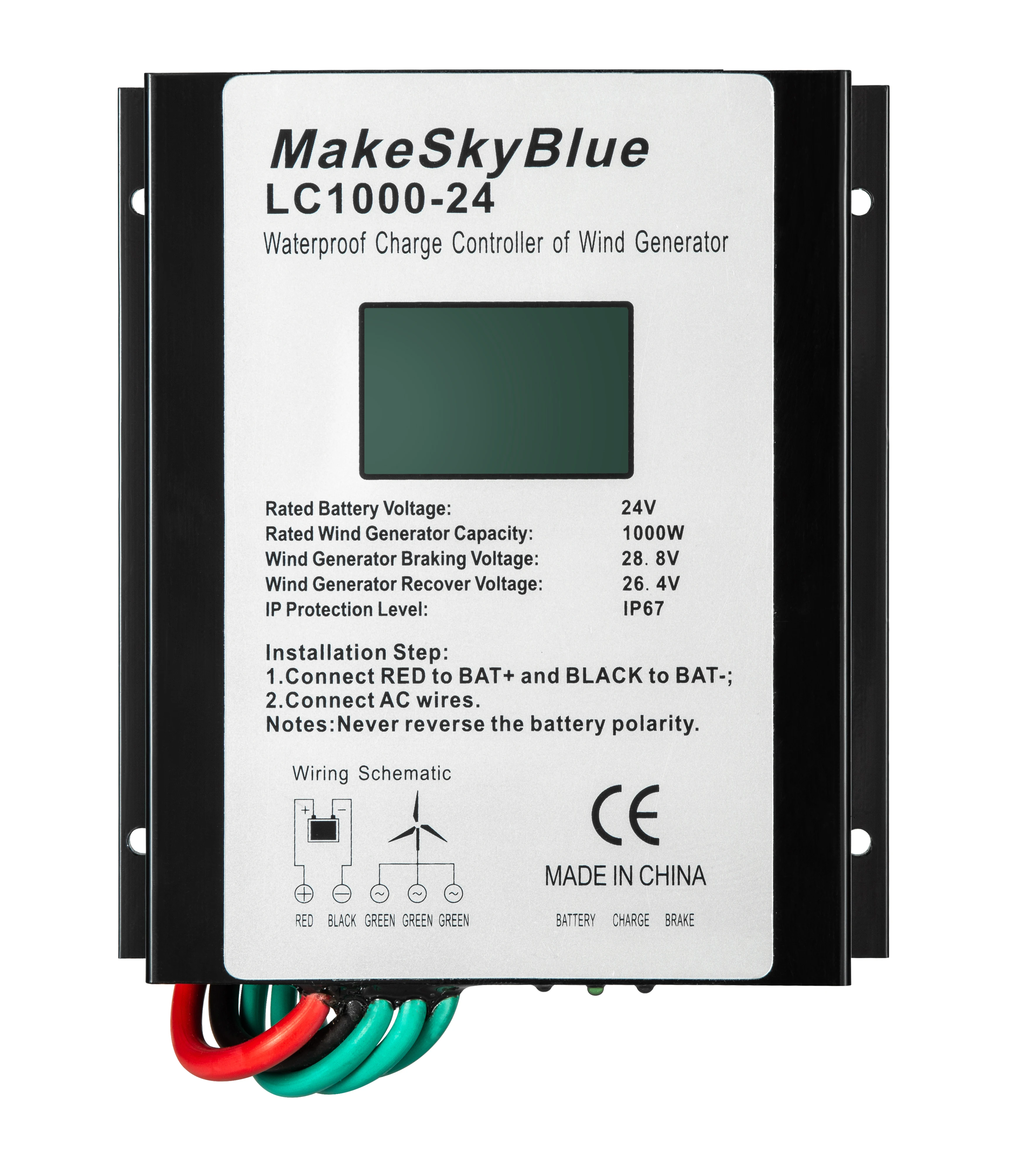 

MakeSkyBlue Wind Charge Controller LCD1000-24 for Wind Turbine Generator with LCD Screen IP67 Waterproof Wind Charge Regulator