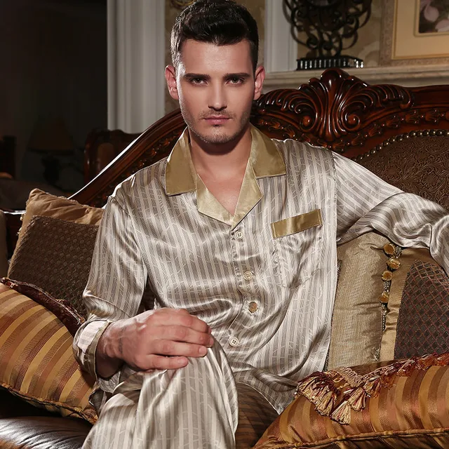 YIER Brand Men's 100 Silk Pajama Long Sleeve Men Pyjamas Men Sleepwear