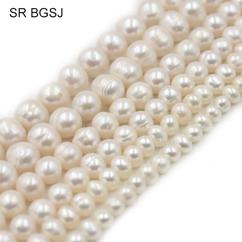 

Free Ship 4-11mm Nearly Round White Natural Freshwater Pearl Jewelry Making Beads Round Pearls Strand 15"