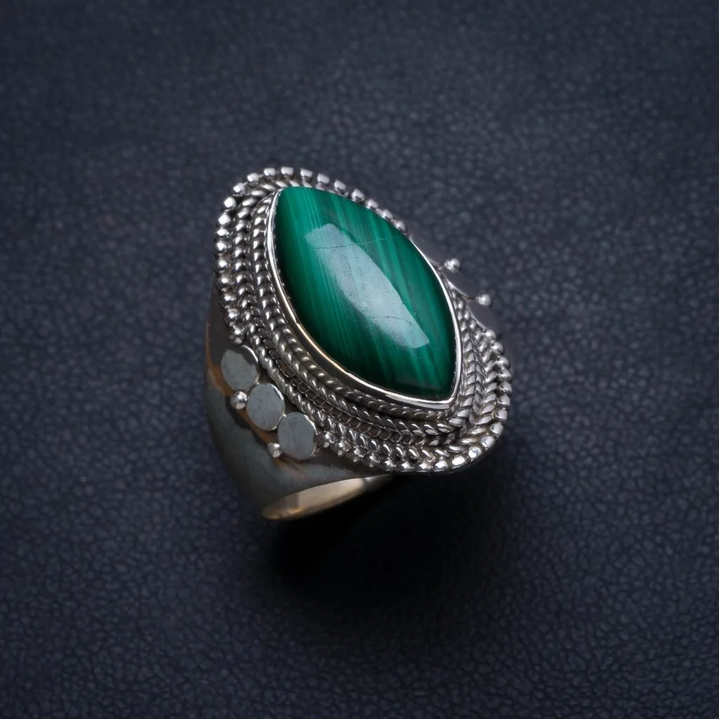 

Natural Malachite Handmade Unique 925 Sterling Silver Ring, US size 9 T5643