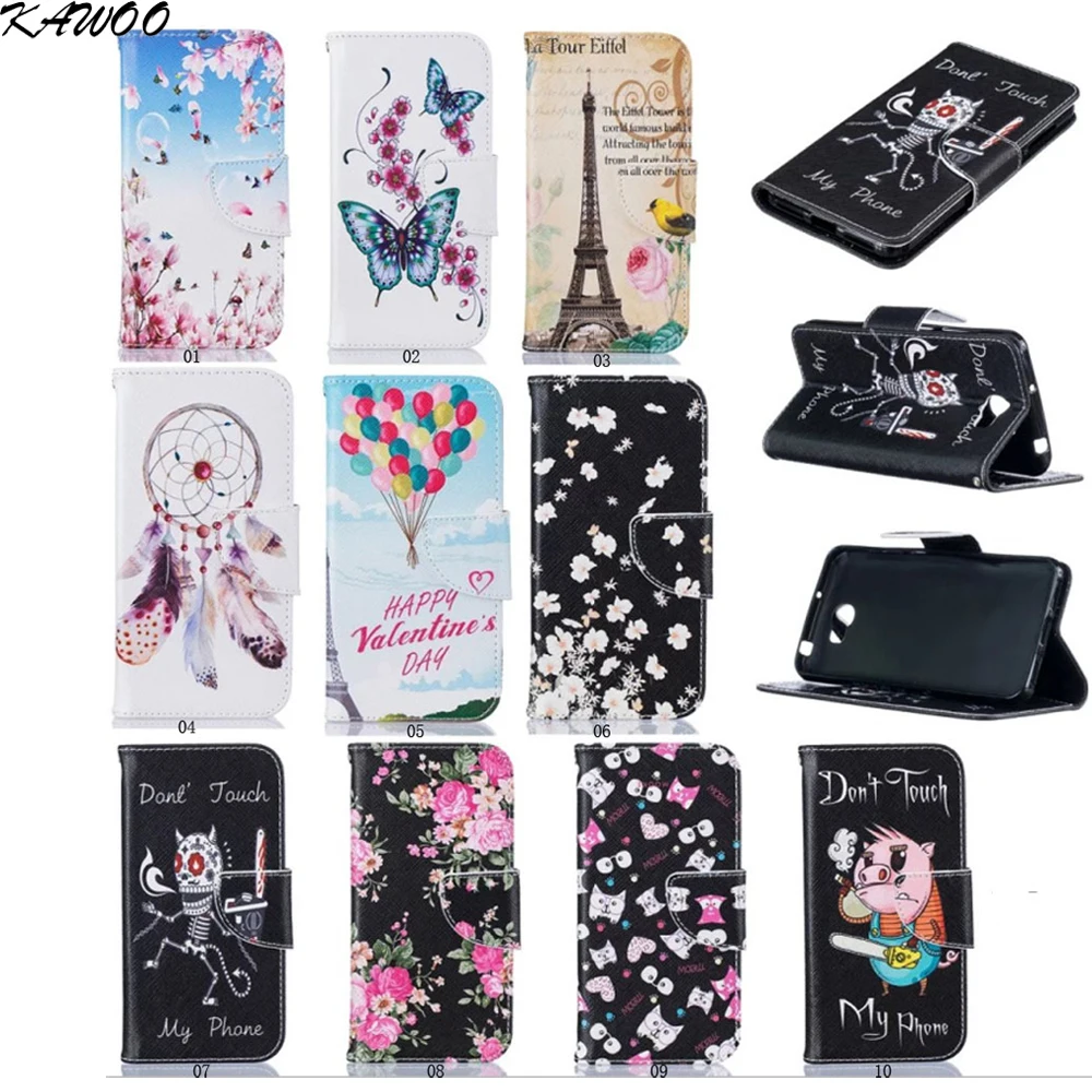 

Patterned Folio Cases Kickstand PU Leather Card Slots Flip Cover Wallet Case For Huawei P9 P9 Lite Y3 II Y5 II Y6 II Shell Case