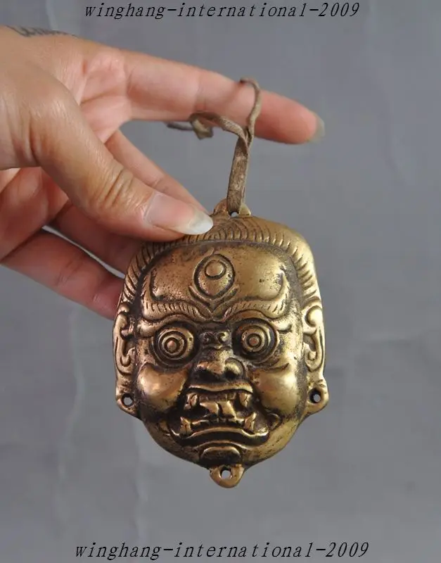 

Crafts statue Old Tibet Buddhism Leather bronze Mahakala Buddha Head Statue Amulets Pendant