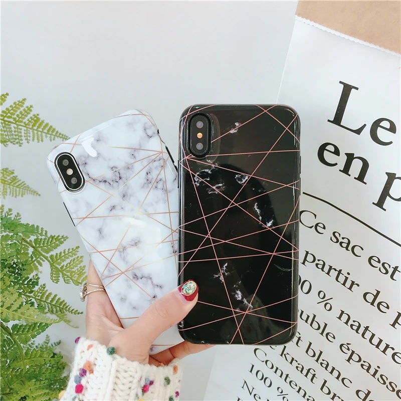 

HOTR Marble Phone Case For iphone XS Max Case For iphone XR X 6S 6 7 8 Plus Fashion Geometric Lines Cases Funny Couples Cover