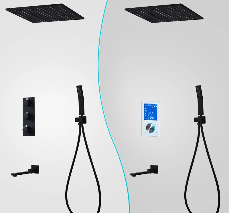 Luxury Thermostat 16 inch Shower System LCD Touch Screen Digital Display Black Large Shower Set 180 Degree Rotating Lower Faucet (9)