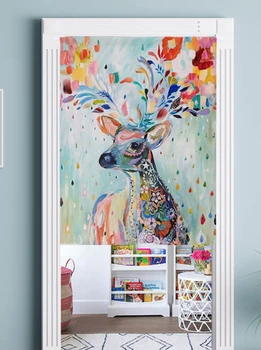 

Christmas milu deer Japanese decorative door curtains fabric cloth cotton home screens partition bathroom kitchen curtains