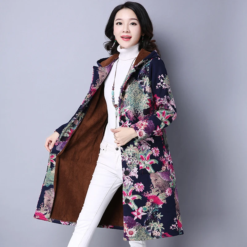 Boutique navy La À Lâche 2018 Femmes Col Coton Vêtements Impression Red Femelle Taille Nouvelles De Capuchon Automne Plus Mode Hiver Yzh350 Blue Manteau f8wf1aqv
