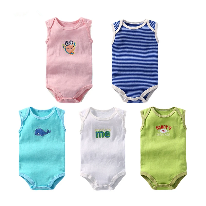 

5pcs/lot Baby Girls Bodysuit 100% Cotton Infant Body Sleeveless Climbing Clothing Cartoon Printed Jumpsuits Baby Boys Bodysuits