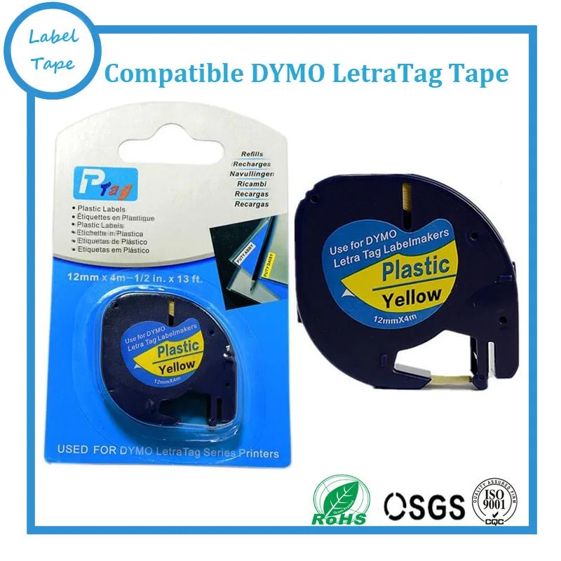 Free shipping 5pk Compatible dymo letratag tapes 12mm black on yellow ...