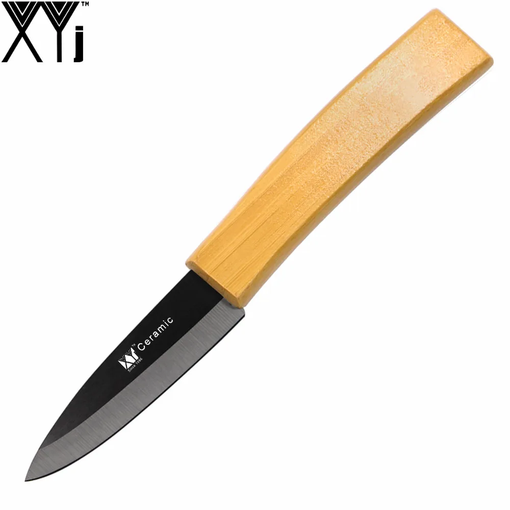 XYj абсолютно оксид циркония Керамический Нож изогнутый с бамбуковой ручкой " 4" кухонный нож черное лезвие для очистки овощей лучший нож для приготовления пищи