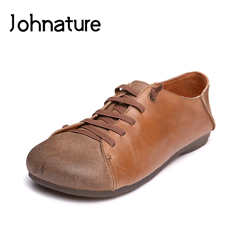 

Johnature Spring/Autumn 2020 New Genuine Leather Casual Shallow Mixed Colors Retro Platform Shoes Slip On Shoes For Women