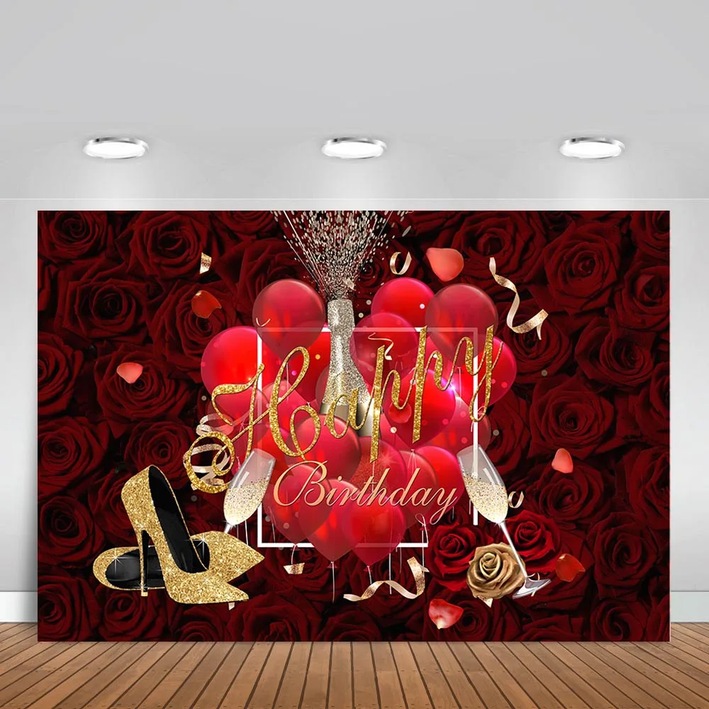 Виниловый фон для фотосъемки День Рождения Вечеринка для взрослых леди красная роза высокий каблук воздушные шары День Святого Валентина декоративный фон фотостудия