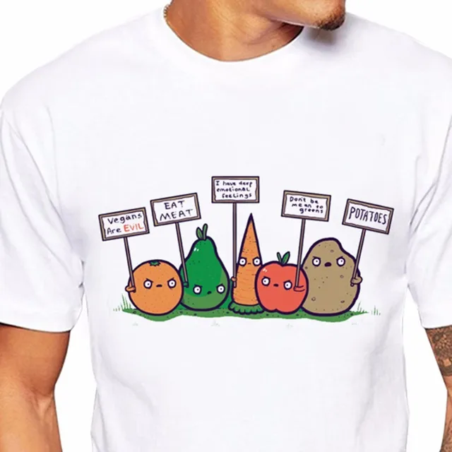 Fashion Men Brand T shirt Funny Vegan Print Summer Hipster Vegetables