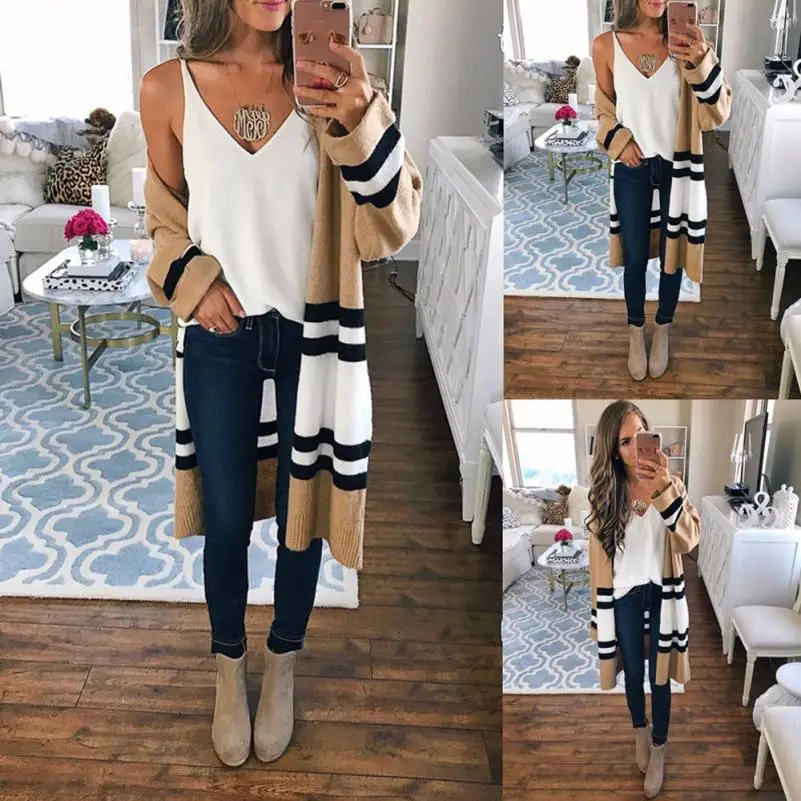 Outerwear & Coats Jackets Autumn Winter Long Sleeve Loose Casual Striped Sweater Cardigan coats and jackets women 2018JUL26 Outerwear & Coats Jackets Autumn Winter Long Sleeve Loose Casual Striped Sweater Cardigan coats and jackets women 2018JUL26