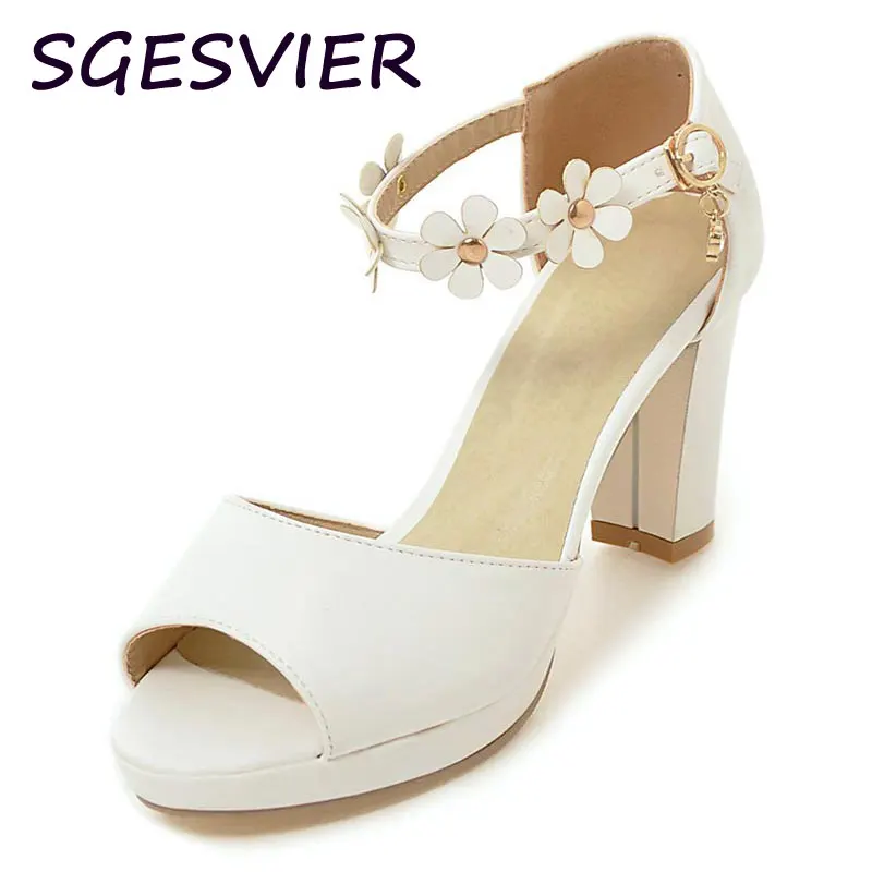 

spring 2017 Sgesvier new arrival sweety princess style Women pumps flower decoration peep toe high heel women shoes sc548