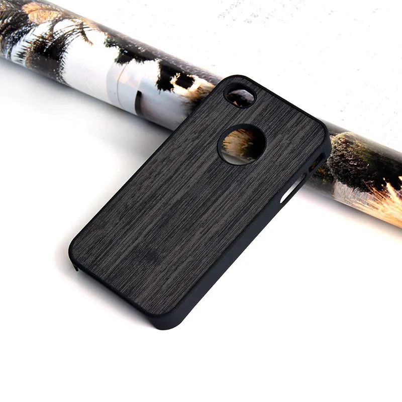 Чехол для iphone 4 4s funda деревянный бамбуковый узор Кожаный жесткий пластиковый классический винтажный Чехол для телефона для iphone 4s чехол - Цвет: Black
