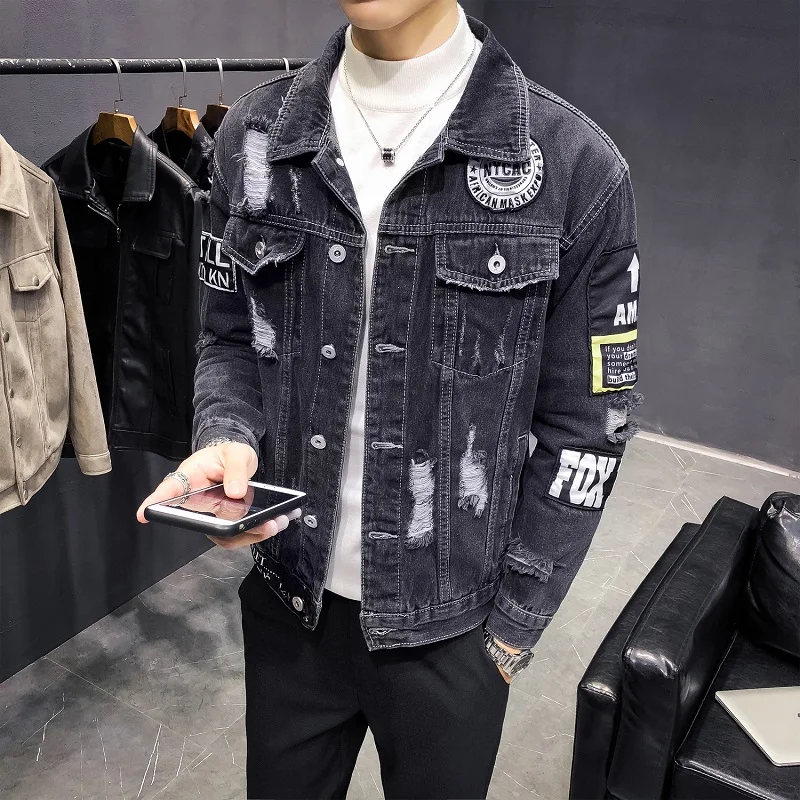 Streetwear Denim Jackets Men Holes Black Denim Coats High Quality Spring Autumn Men Outwear Casual Jean Jackets Cotton Jackets Streetwear Denim Jackets Men Holes Black Denim Coats High Quality Spring Autumn Men Outwear Casual Jean Jackets Cotton Jackets