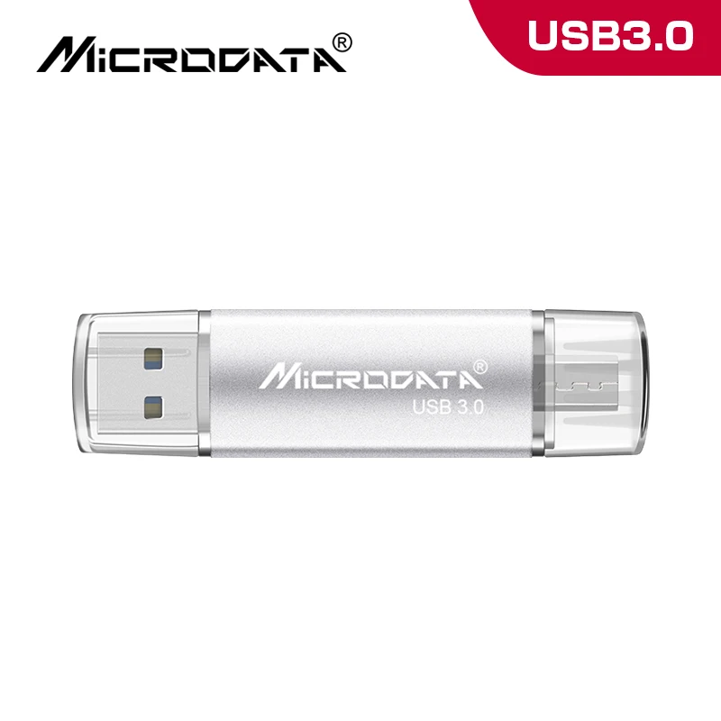 OTG USB 3,0 usb флешка 16 ГБ 32 ГБ USB флеш-накопитель 3,0 флеш-накопитель 64 Гб 128 Гб Внешняя память 2 в 1 Флешка в розничной упаковке - Цвет: Серебристый