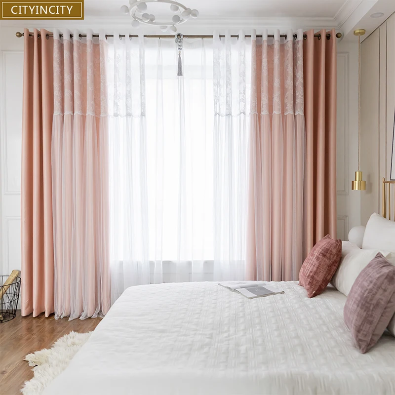 CITYINCITY Blackout + LACE Curtains For Living room Double layer