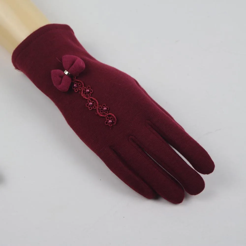 Модные женские теплые перчатки, мягкие толстые рукавицы для запястья, полный палец, новые экранные перчатки, одноцветные сексуальные однотонные перчатки с бантом - Цвет: D