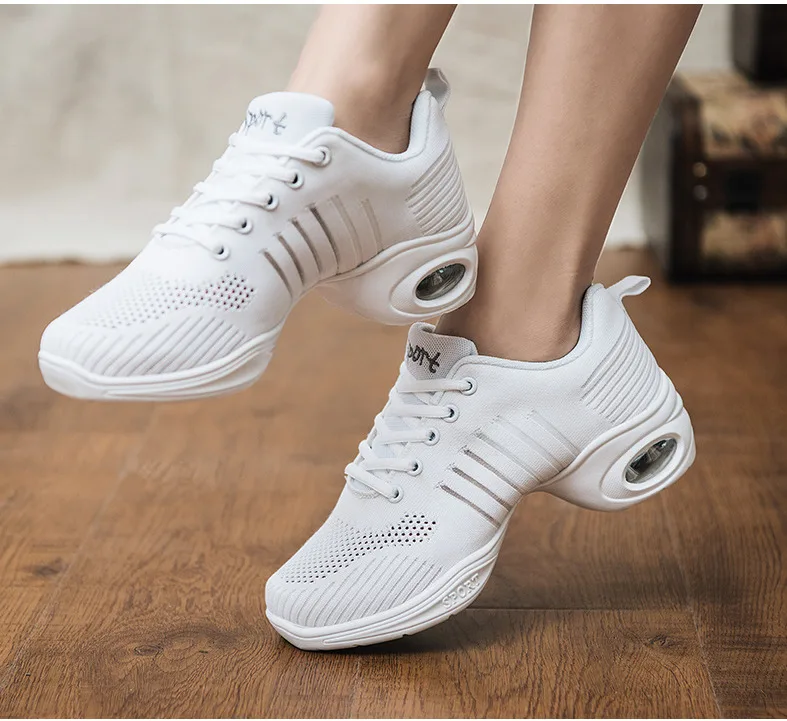 Женская дышащая обувь в стиле хип-хоп с мягкой подошвой; спортивные кроссовки для танцев; Современная танцевальная обувь для девочек; обувь для тренировок; цвет белый, черный