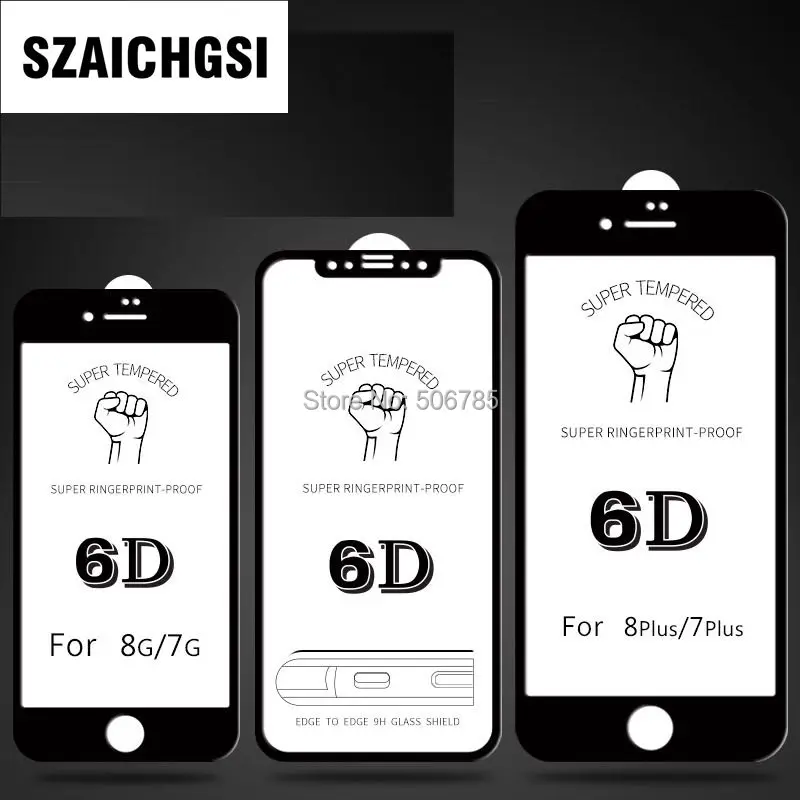 SZAICHGSI 6D полное покрытие закаленное стекло для iPhone 6 7 8 plus X изогнутый край 9H