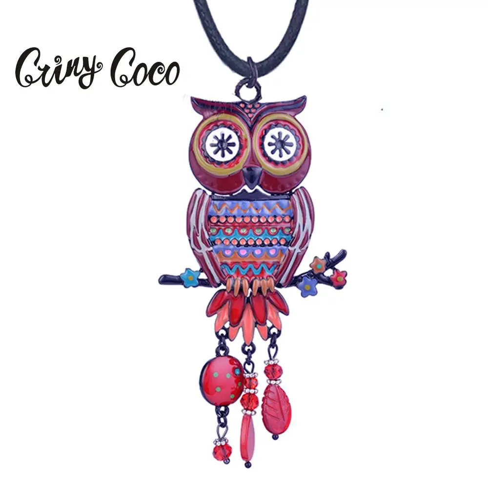 

Cring Coco 2019 Hot Sale Big Red Owl Pendants Necklaces for Women Woman Fashion Animal Enamel Charms Crystal Necklace Rope Chain