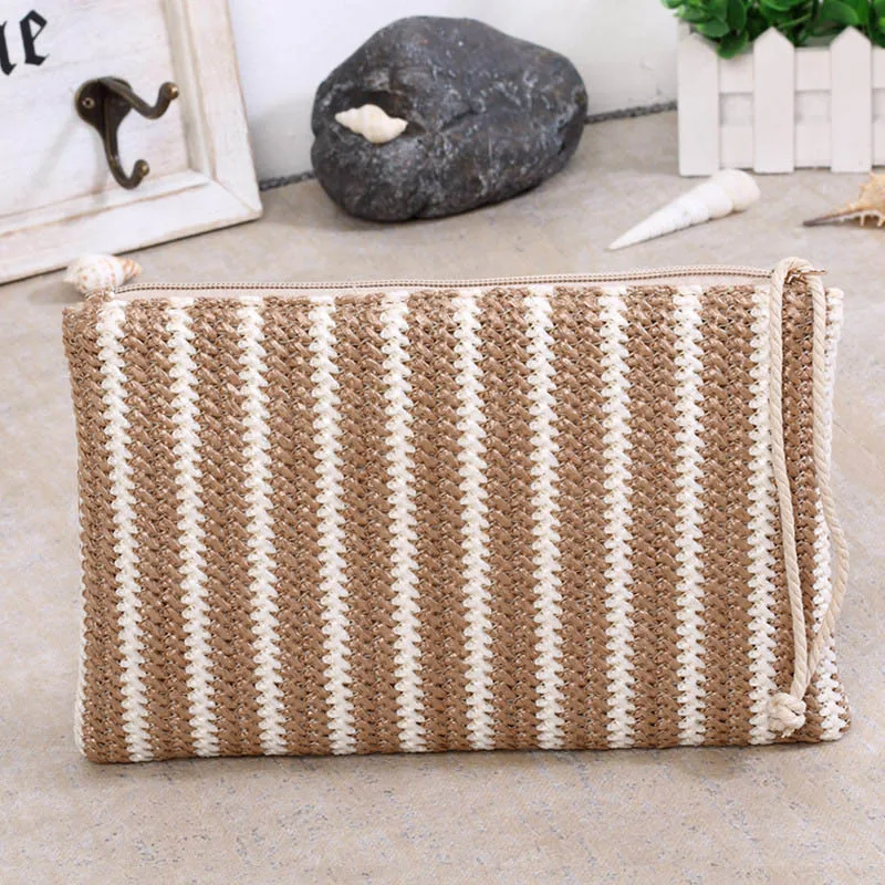 Women Daily Clutch Bag Female INS Popular Stripe Lady Mini Knitted Casual Handbag Holiday Hot Summer Beach Straw Bags SS3156 (10)