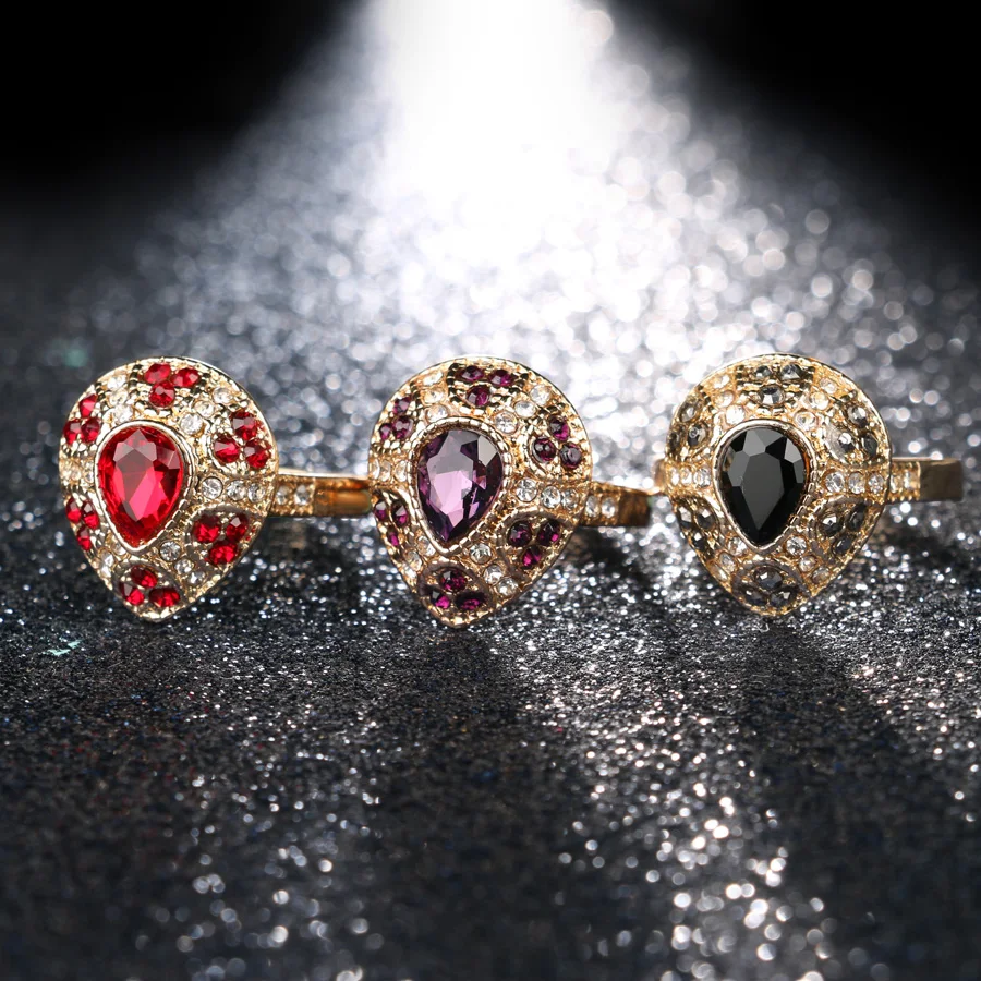 Glamour Women Jewelry Water Drop Multicolour Crystal Rings Big Size Rings 11 Wedding Ring Vintage Jewelry